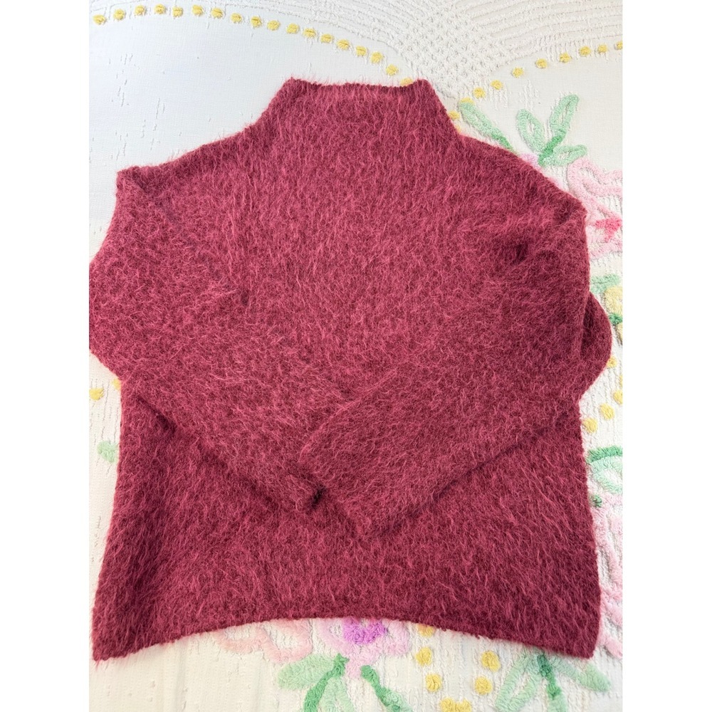 Open Edit Fuzzy Eyelash Wool Blend Mock Neck Sweater Burgundy Large XX7502 - Picture 8 of 8